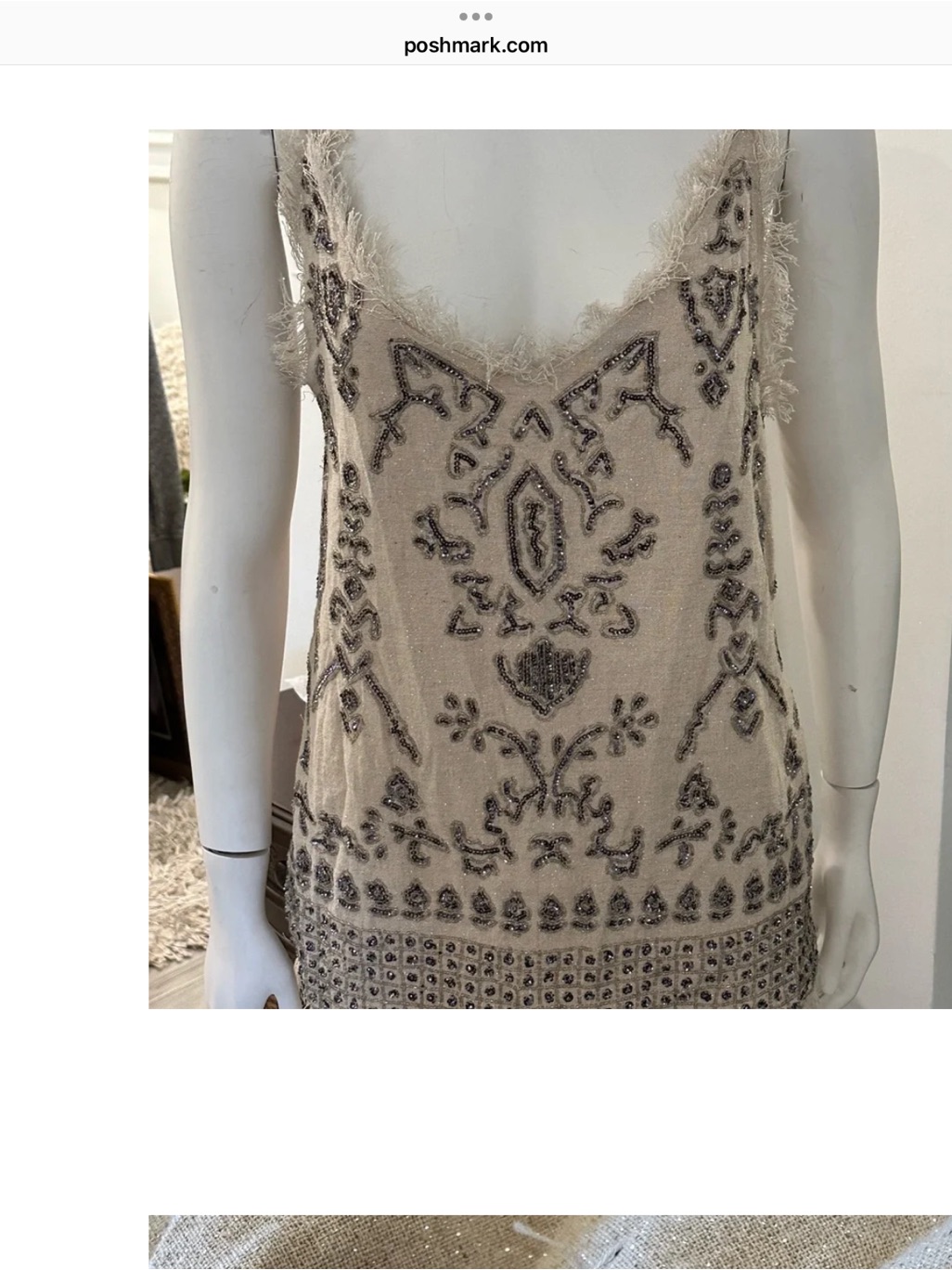 Boston Proper Champagne Beaded Fringe Tank